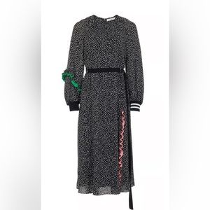 TIBI Martine Ruffle Shirred Neck Black Dress